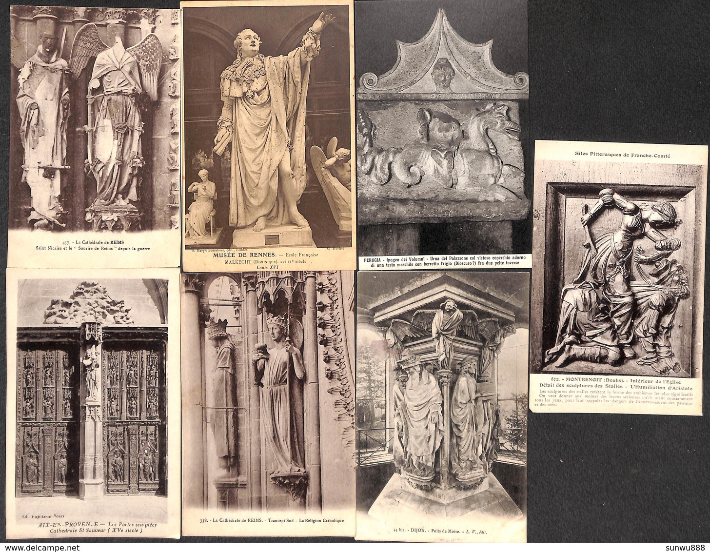 Lot 115 cartes - Art Religion Sculpture Archéologie Bois Pierre.... voir zie see scans.