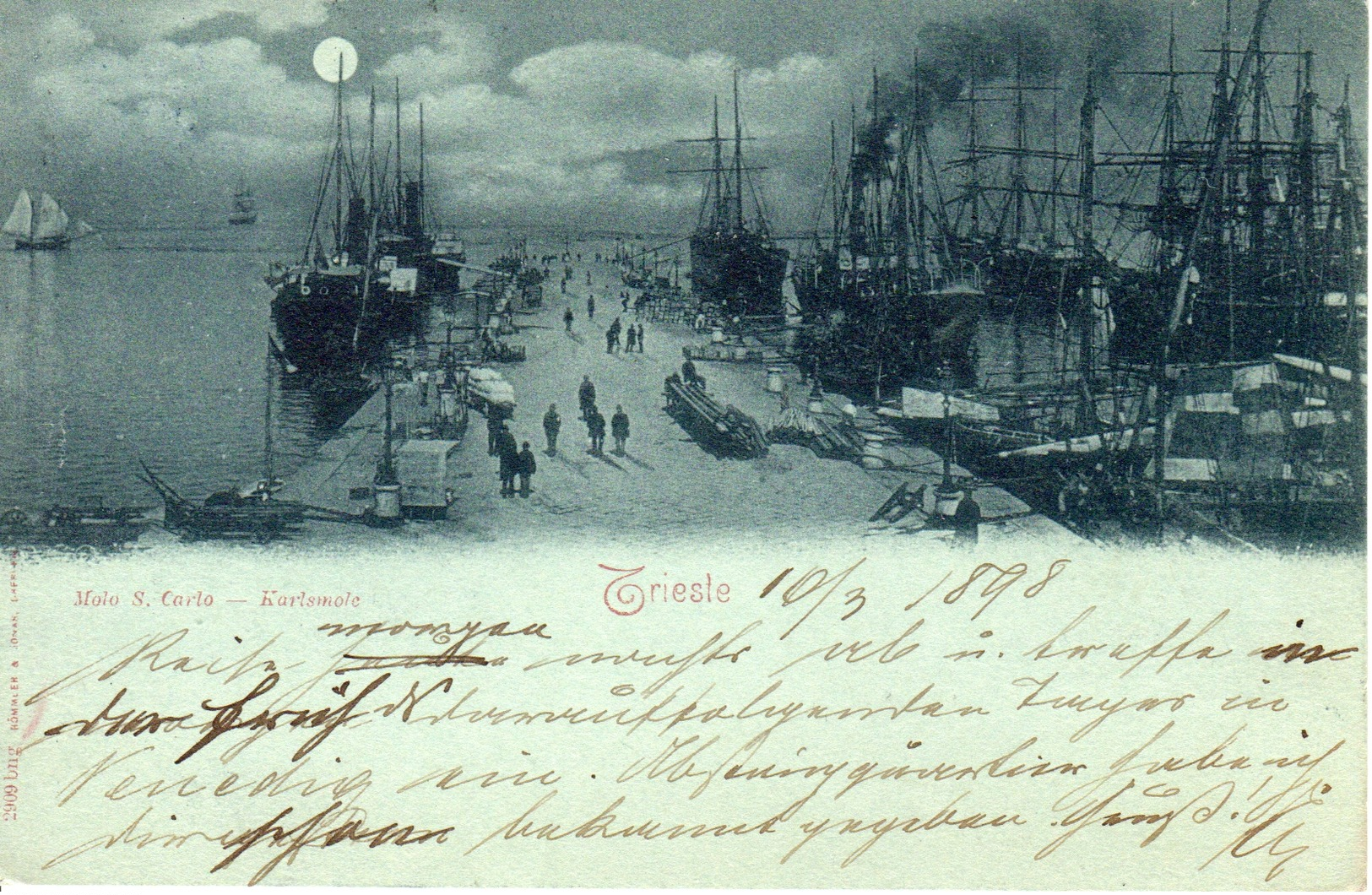 TRIESTE - Molo San Carlo/Karlsmole, Mondscheinkarte, 10.3.1898 - Trieste