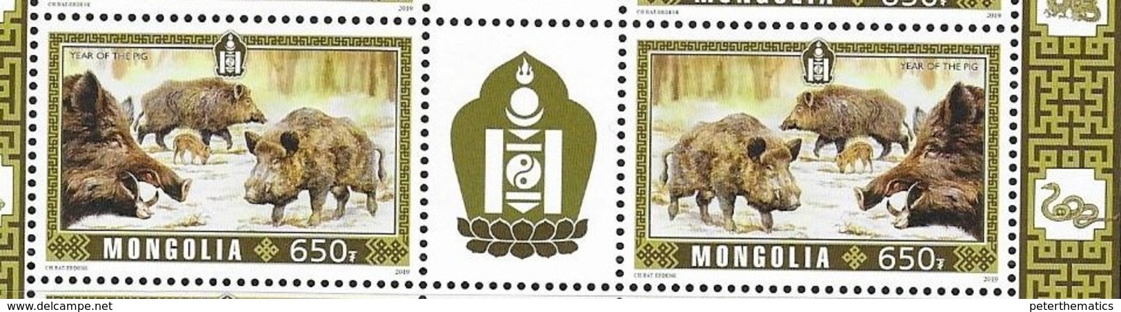 MONGOLIA, 2019, MNH, CHINESE NEW YEAR, YEAR OF THE PIG,2v+TAB - Chinees Nieuwjaar