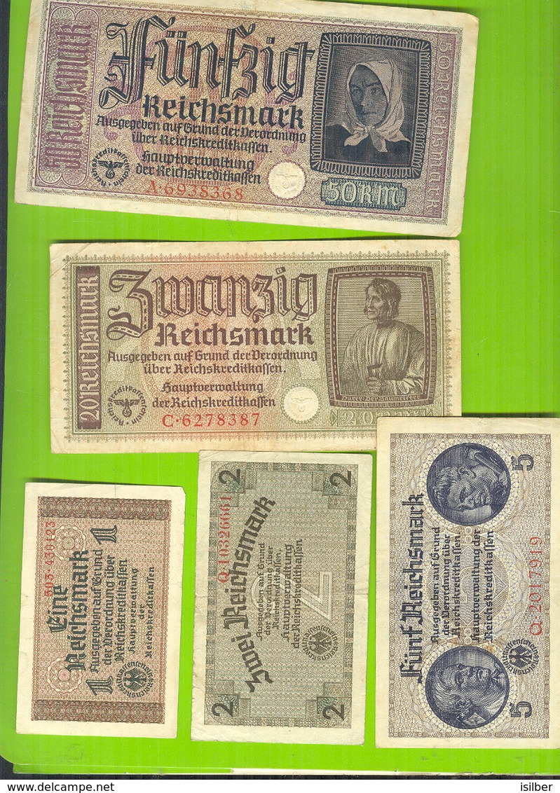 9046 Ostland Germany 1, 2, 5, 20, 50 Reichsmark Ca 1942 Germany Latvia Lithuania Estonia Russia LOTx5ex - Tweede Wereldoorlog