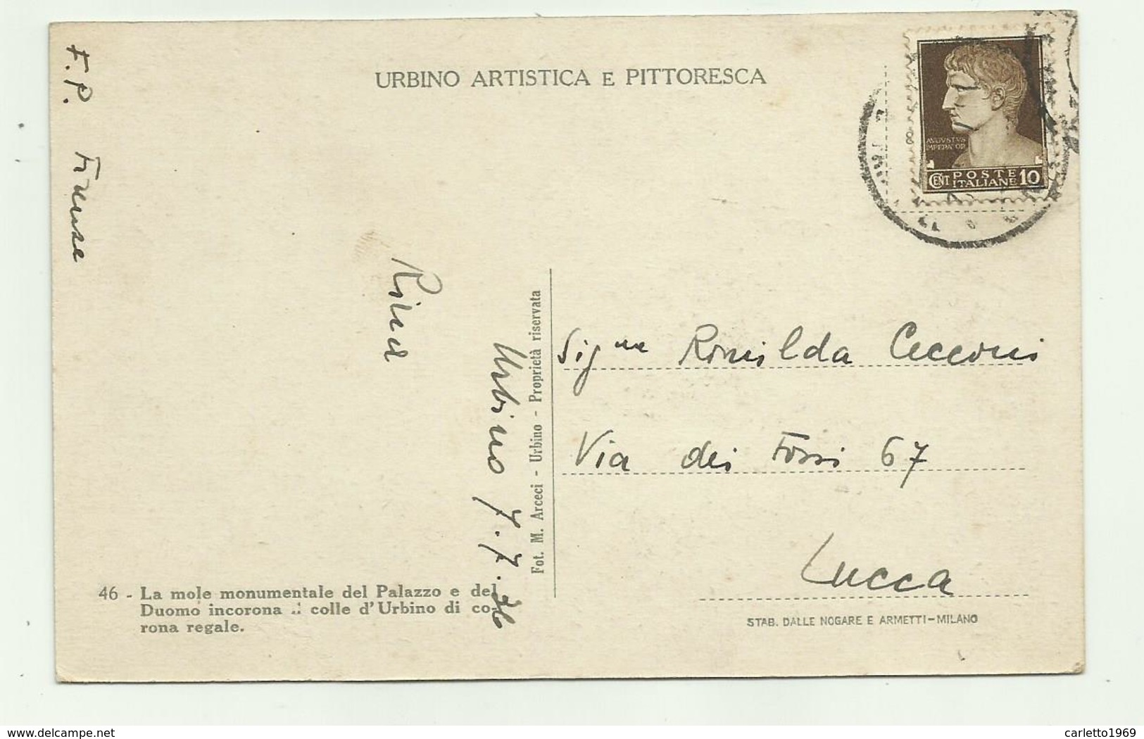 URBINO ARTISTICA E PITTORESCA - 1936 VIAGGIATA FP - Urbino