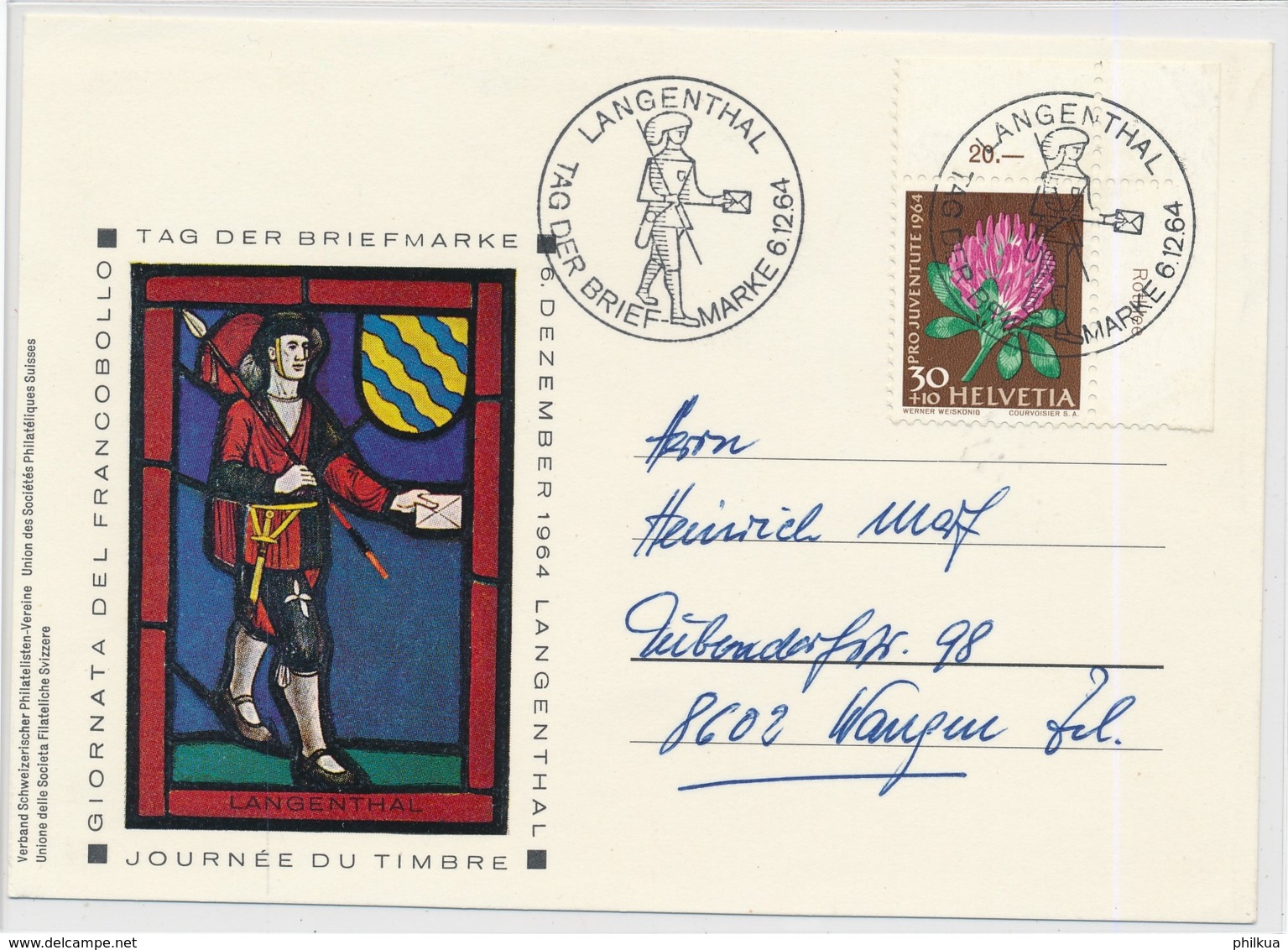 1964 - Tag Der Briefmarke - Journée Du Timbre - Giornata Del Francobolli - LANGENTHAL - Schweiz -Suisse - Svizzera - Journée Du Timbre