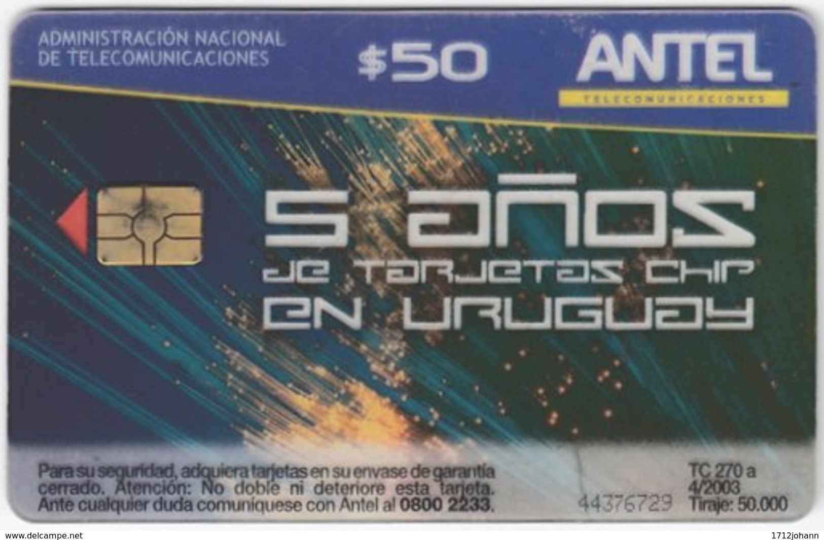 URUGUAY A-277 Chip Antel - Used - Uruguay