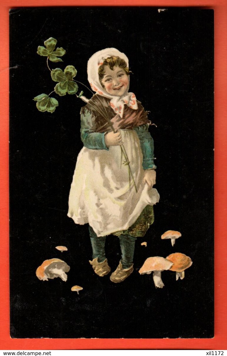 EPC-07 Bonne Année, Jeune Fille, Trèfle à Quatre Et Champignons. Circulé En 1911 - Nouvel An