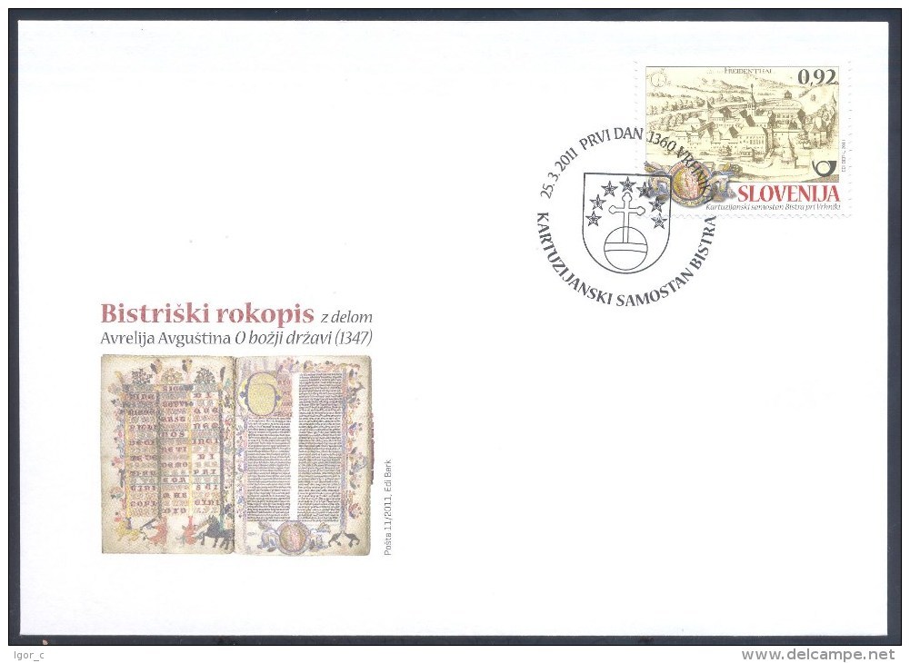 SLOVENIA 2011 Mi 892 Fdc Cover - Religion Churches Medieval Monasteries - Monastery Closter Bistra - Architecture; Books - Slowenien