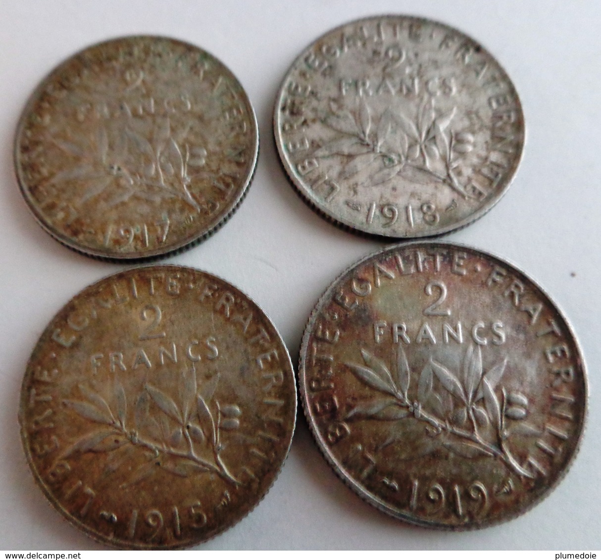 LOT DE 4 MONNAIES ARGENT . 2 FRANCS 1915 / 1917 / 1918 / 1919  , FRANCE . LOT OF 4 OLD SILVER COINS - Autres & Non Classés