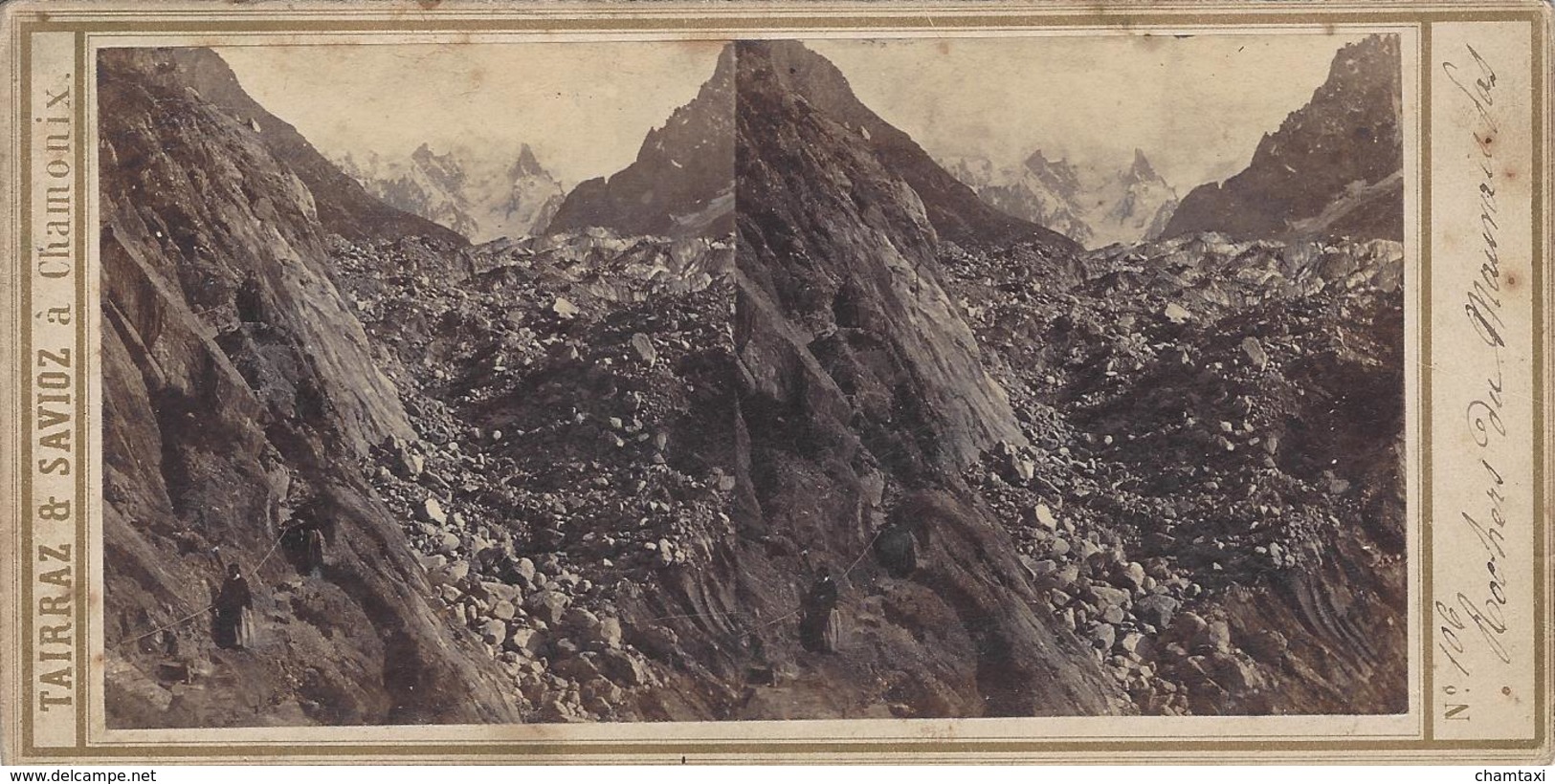 74  CHAMONIX MONT BLANC MER DE GLACE ROCHER DU MAUVAIS PAS VUE PRISE EN 1862 EDITEUR TAIRRAZ 106 - Stereoscoop