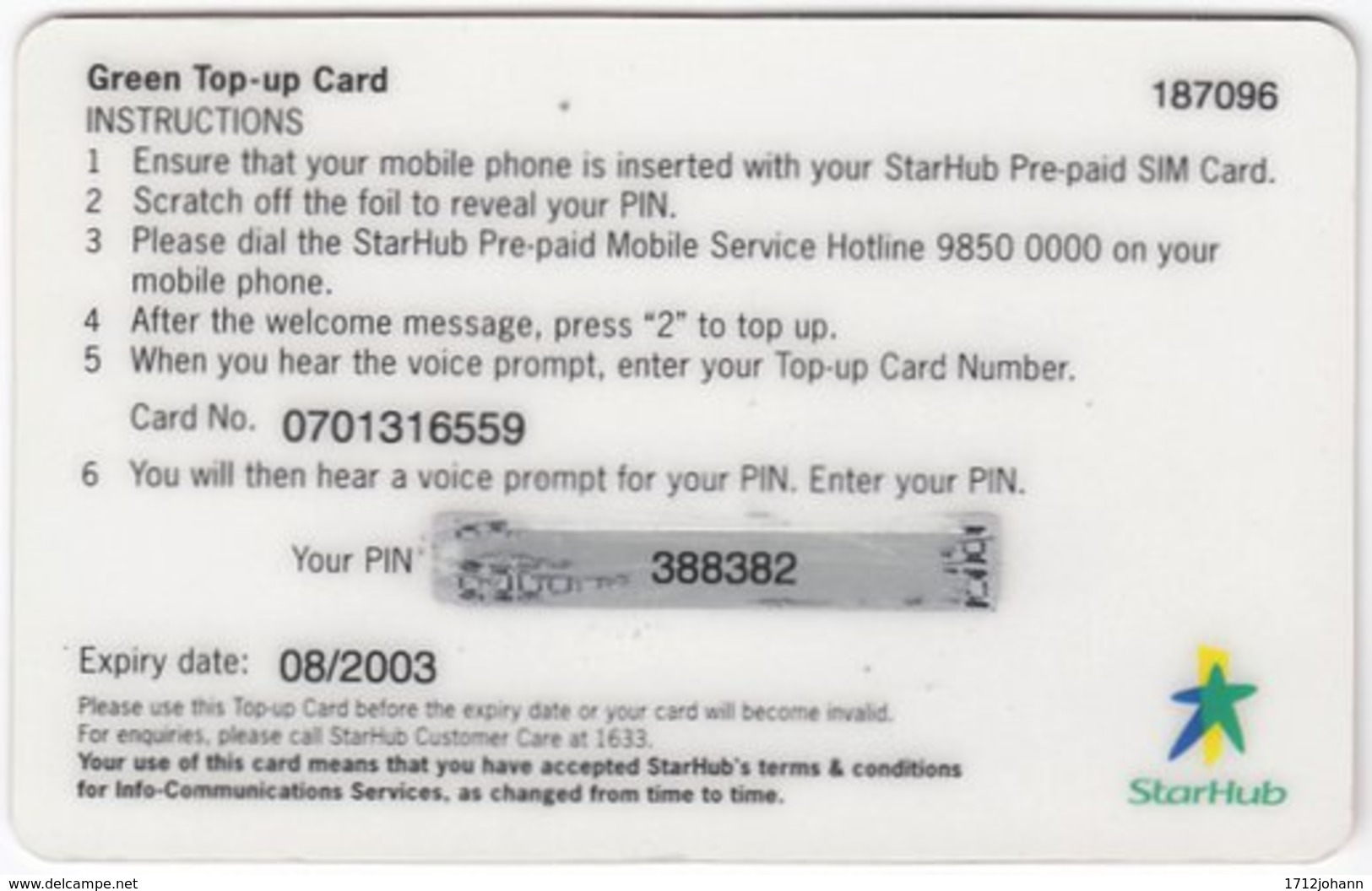 SINGAPORE B-131 Prepaid Starhub - Cinema, Final Fantasy - Used - Singapur