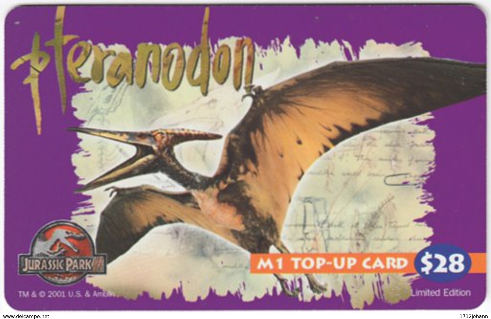 SINGAPORE B-195 Prepaid M1 - Prehistoric Animal, Dinosaur - Used - Singapur