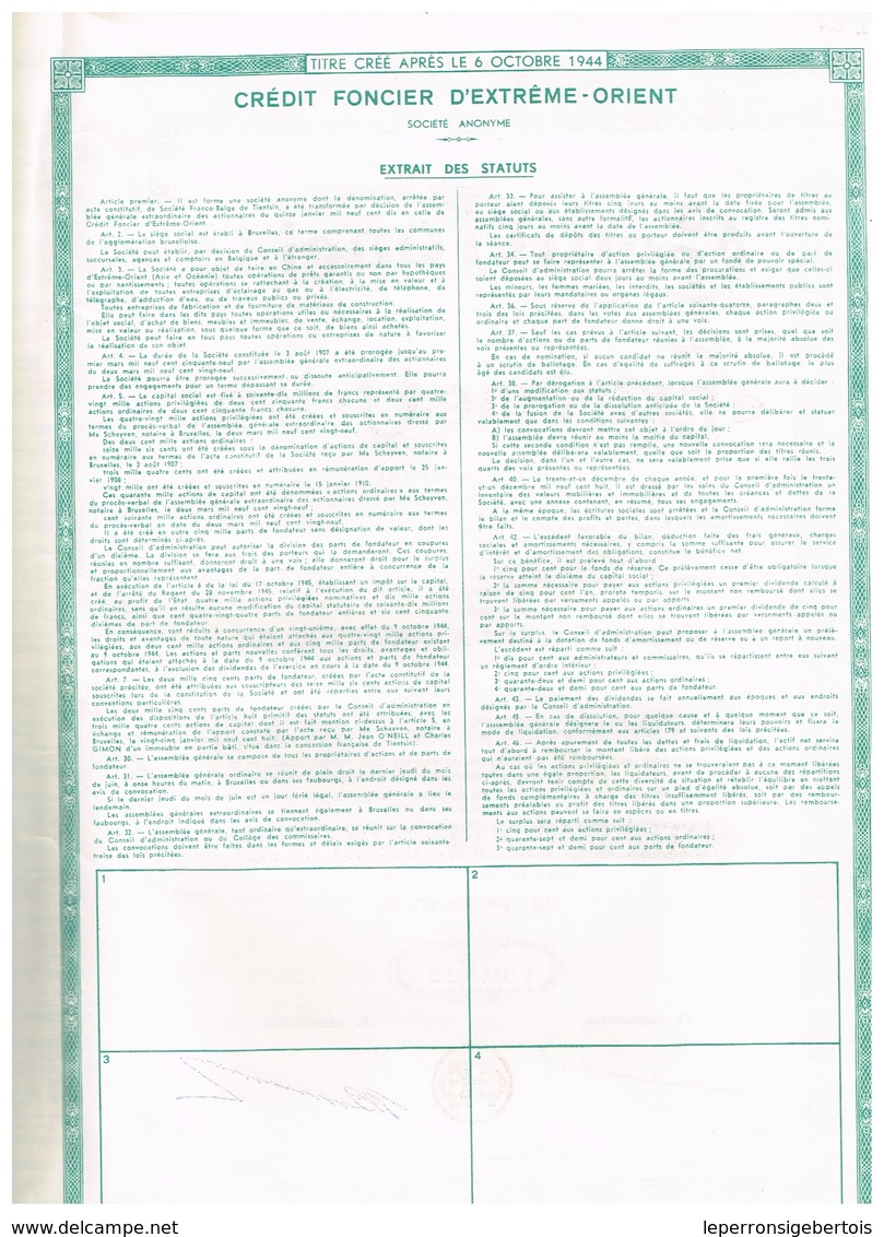 Titre Ancien - Crédit Foncier D'Extrême Orient - Société Anonyme -Titre De 1946 - Banque & Assurance