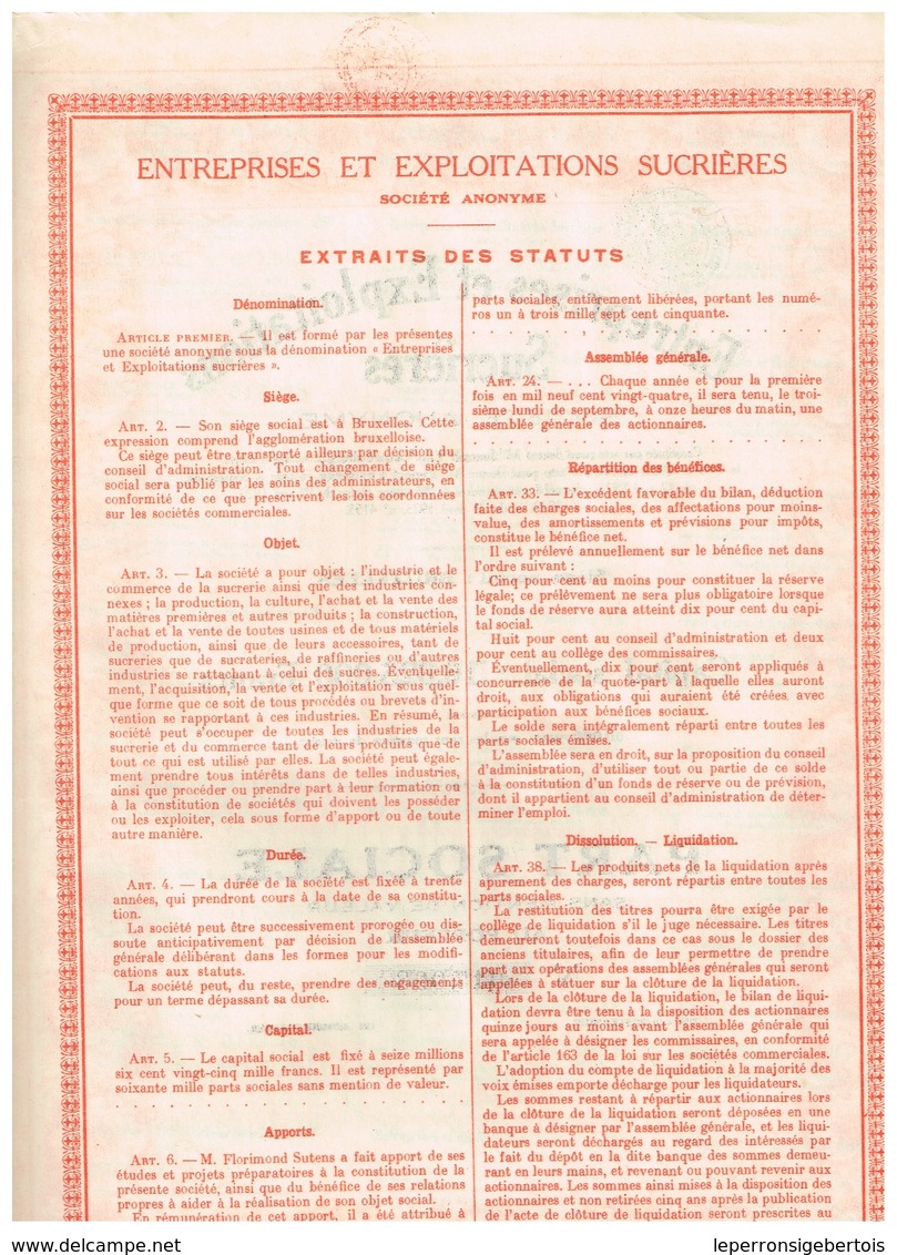 Titre Ancien - Entreprises Et Exploitations Sucrières - Société Anonyme -Titre De 1923 - Industrie