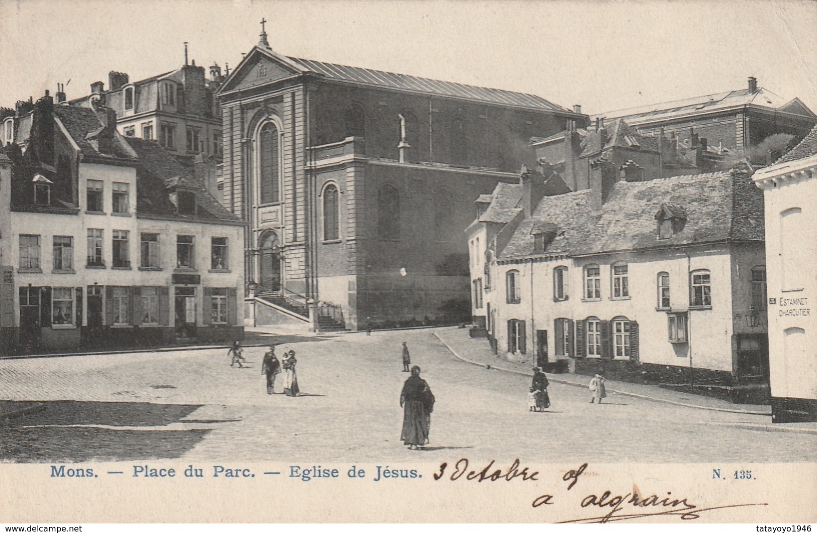 Mons   Place Du Parc Eglise De Jésus  Animée Circulé En 1905 - Mons