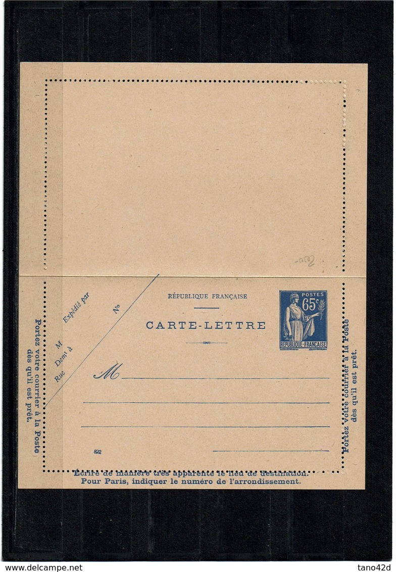 LCA7 - TYPE PAIX 65c CARTE LETTRE DATE 822  NEUVE TTB - Cartes-lettres