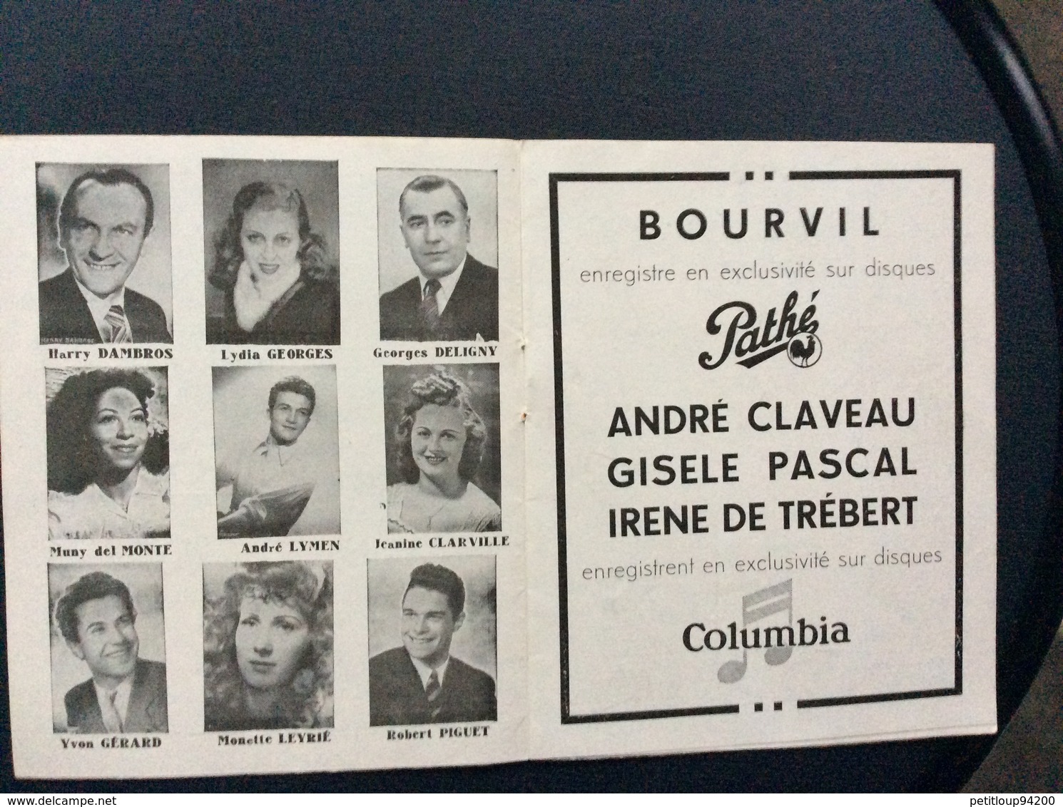 PROGRAMME ALHAMBRA  Music-Hall  *BOURVIL *ANDRE CLAVEAU *GISELLE PASCAL *ALICE TISSOT *DUVALEIX  La Bonne Hôtesse  1946 - Programs