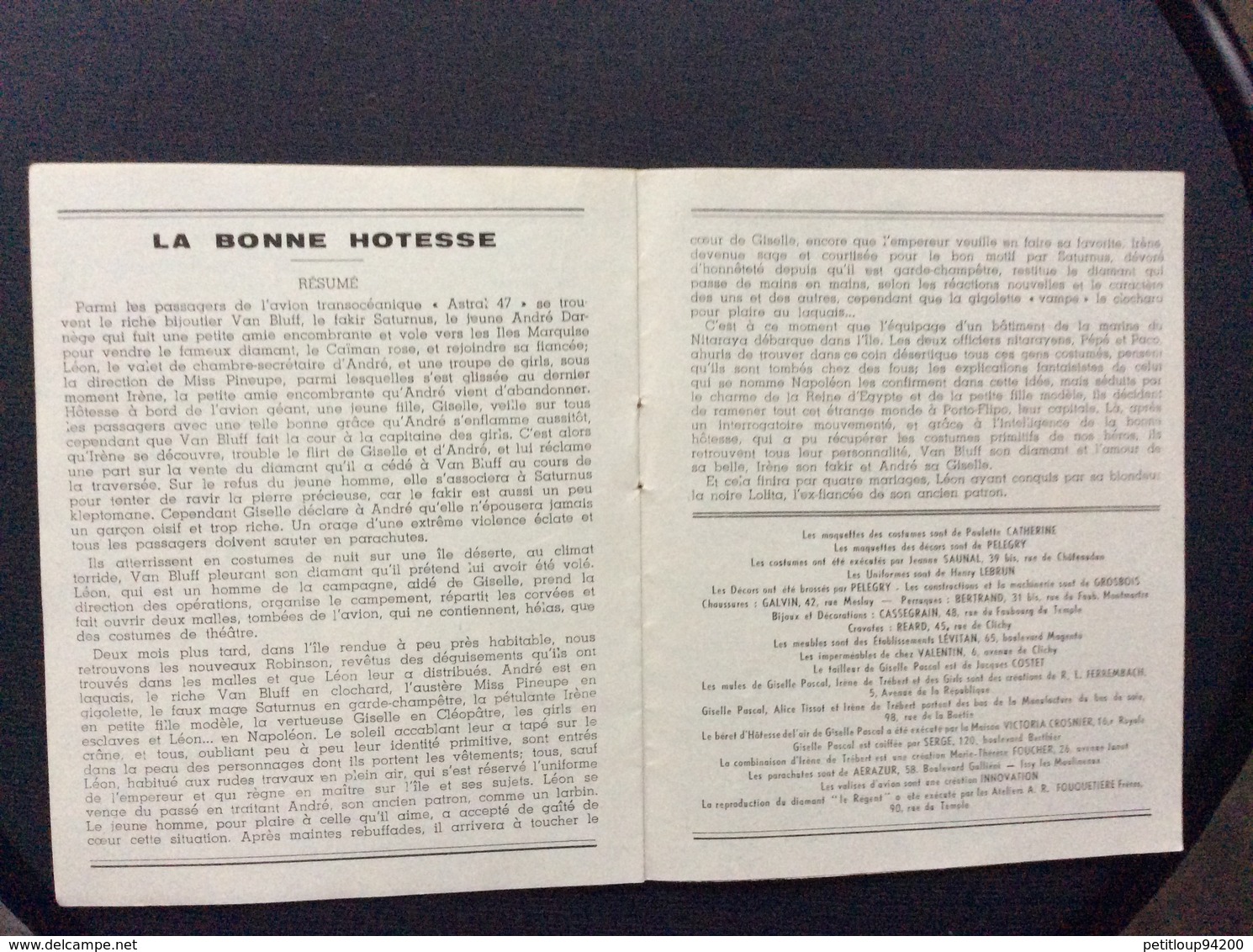 PROGRAMME ALHAMBRA  Music-Hall  *BOURVIL *ANDRE CLAVEAU *GISELLE PASCAL *ALICE TISSOT *DUVALEIX  La Bonne Hôtesse  1946