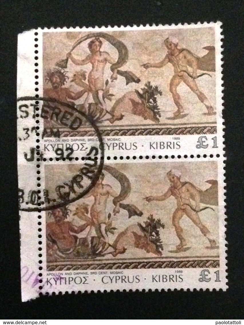 Cyprus, 1989- Apollon And Daphne, 3rd Cent.mosaic. Vertical Stripe Of Two Stamps.Used - Usati