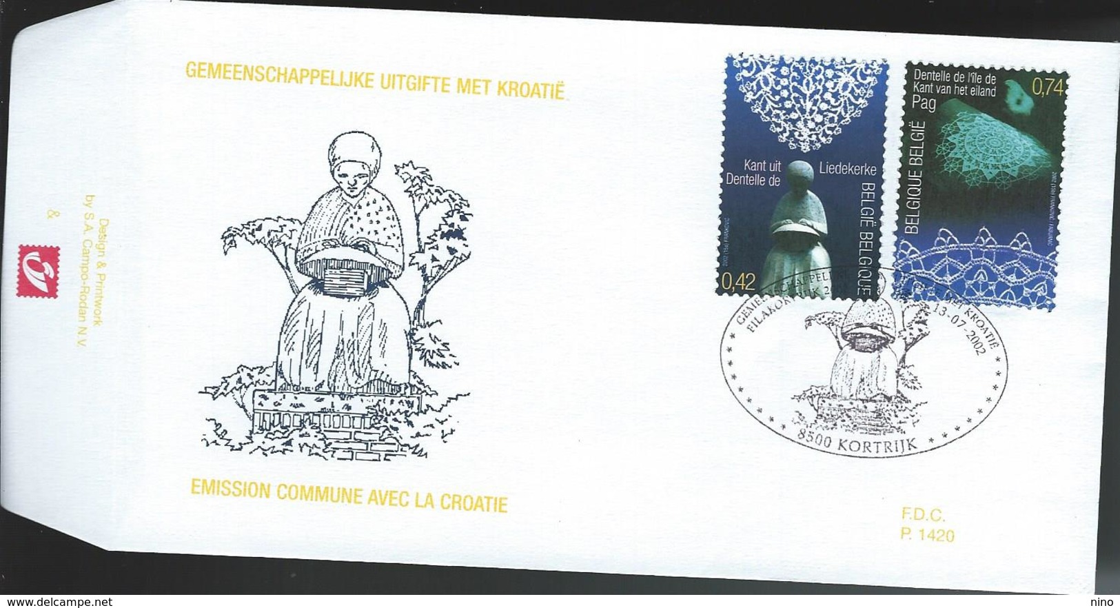 Belgium. Scott # 1927-28 FDC. Laces. Joint Issue With Croatia 2002 - Emissions Communes