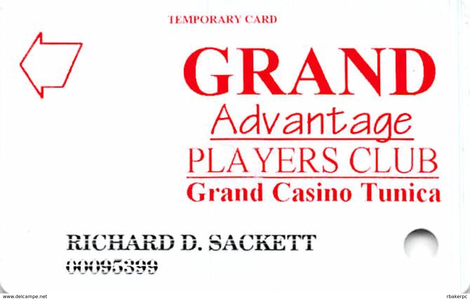 Grand Casino Tunica MS - Temporary Slot Card - Casino Cards