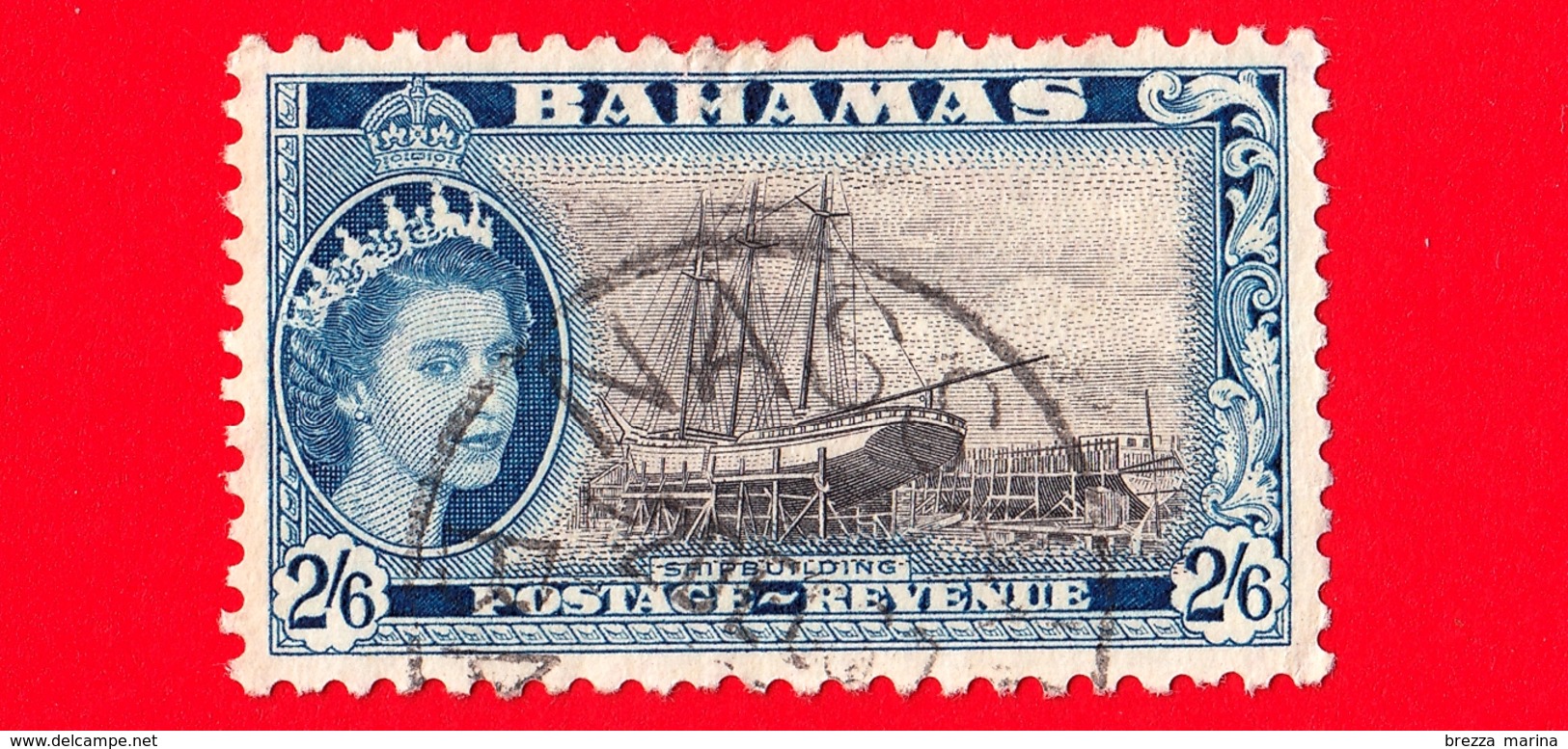 BAHAMAS - Usato - 1954 - Regina Elisabetta II E Panorama - Costruzione Navale - Shipbuilding - 2'6 - 1859-1963 Colonia Britannica