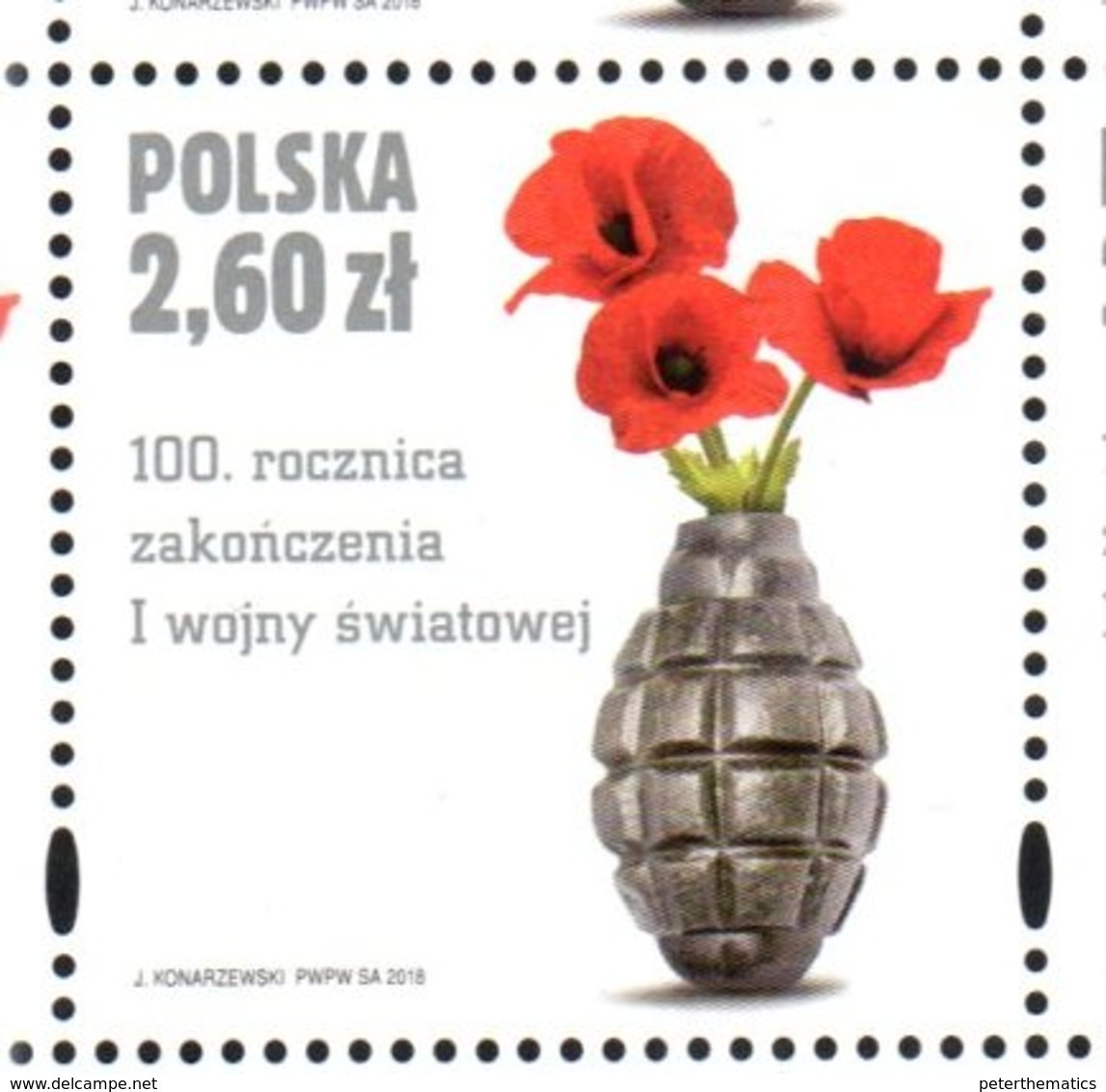 POLAND, 2018, MNH, WWI, 100 YEARS SINCE END OF WWI,GRENADES,1v - WW1