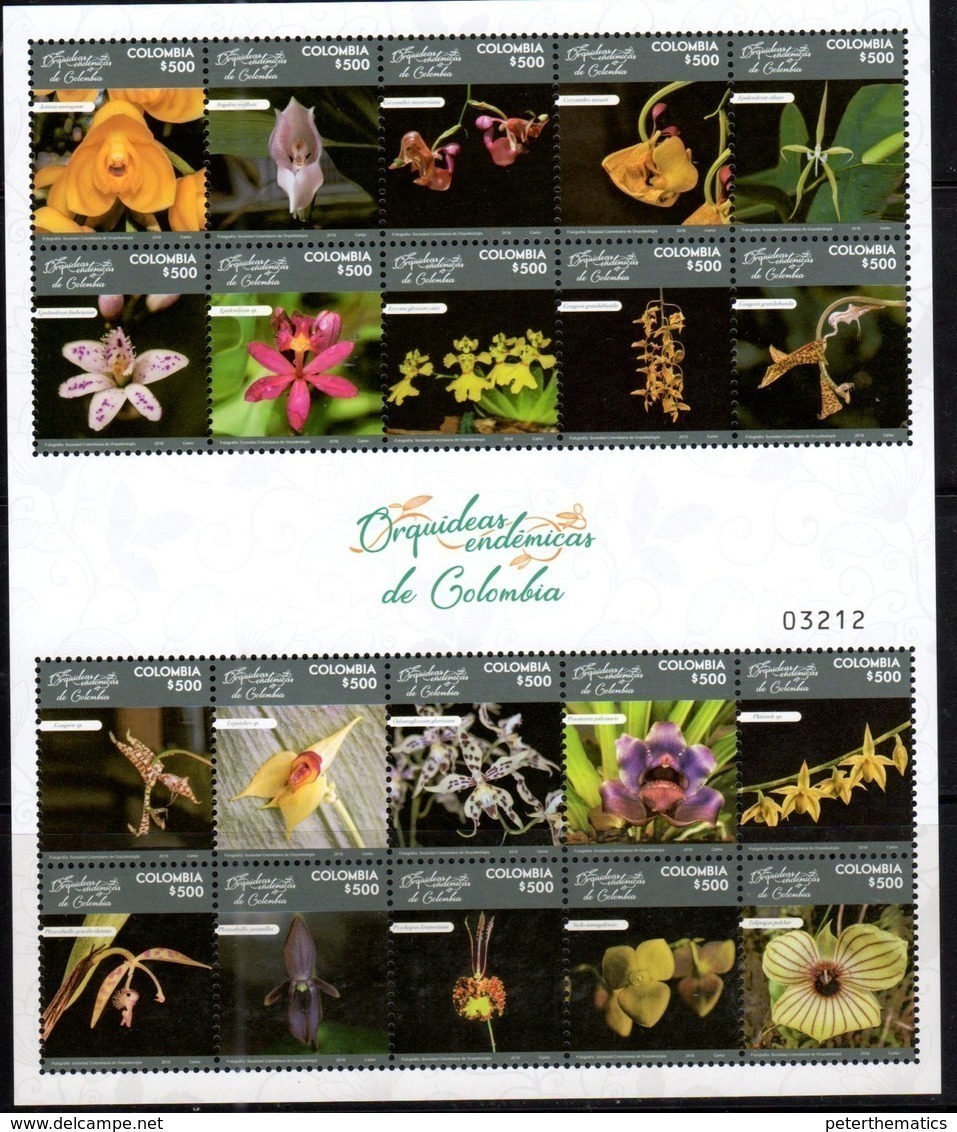 COLOMBIA, 2018, MNH,FLOWERS, ORCHIDS,  SHEETLET - Orchids