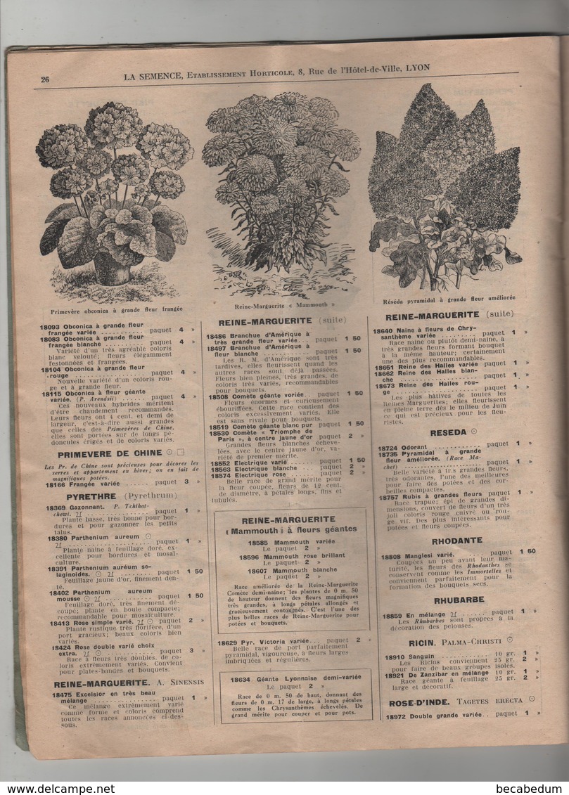 Catalogue Tarifaire 1933 La Semence Andancette Du Sert Lyon - Garden