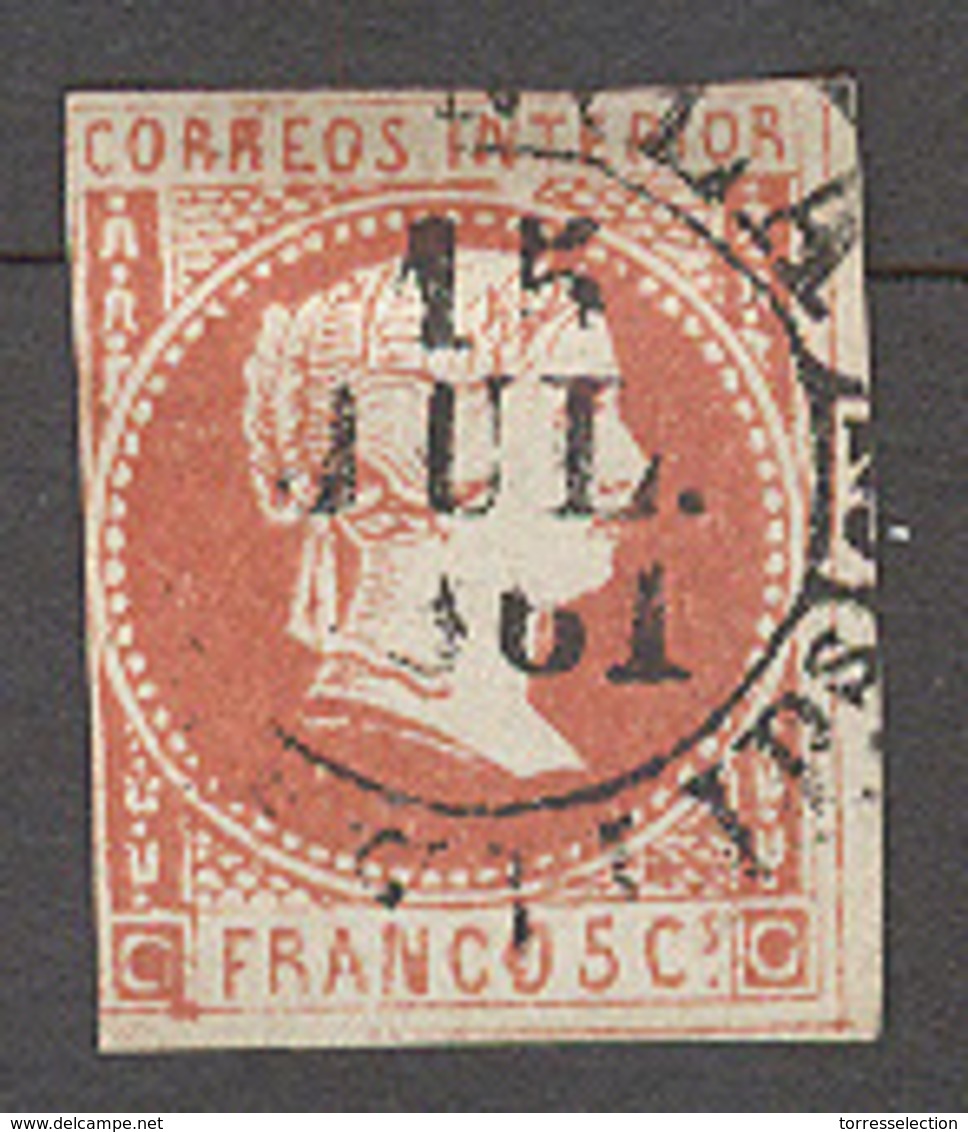 PHILIPPINES. 1858. Ed 7º 5c Rojo Carmin. Mat Baeza 15 Jul 1861 En El Centro.. Sale! - Philippines