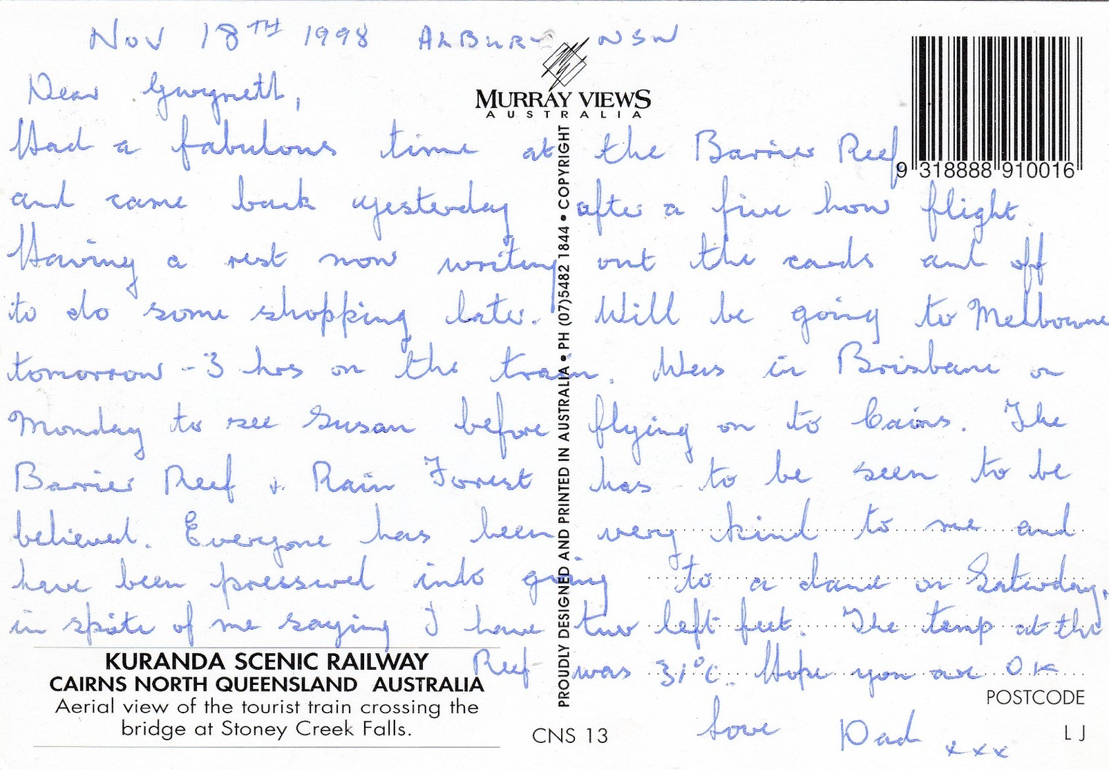 Modern Post Card Of Kuranda,Cairns, Queensland, Australia,L61. - Cairns
