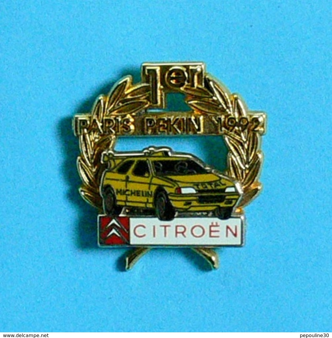 1 PIN'S  //  ** CITROËN / 1er PARIS PEKIN / 1992 ** . (Arthus Bertrand Paris) Double Moule - Citroën
