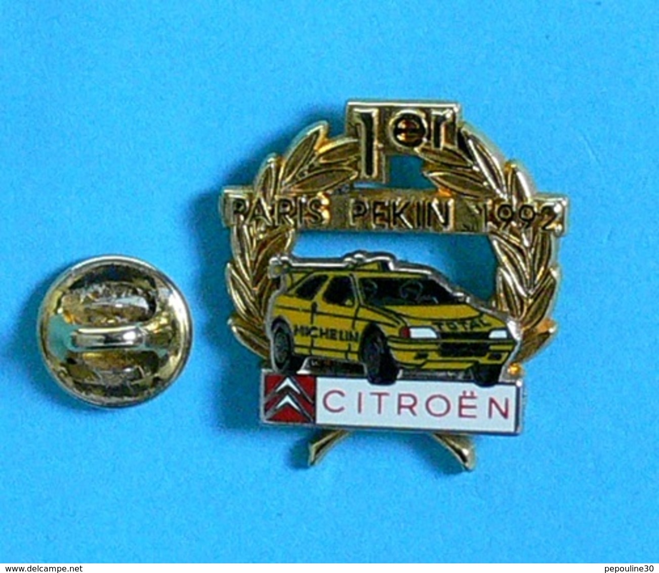 1 PIN'S  //  ** CITROËN / 1er PARIS PEKIN / 1992 ** . (Arthus Bertrand Paris) Double Moule - Citroën