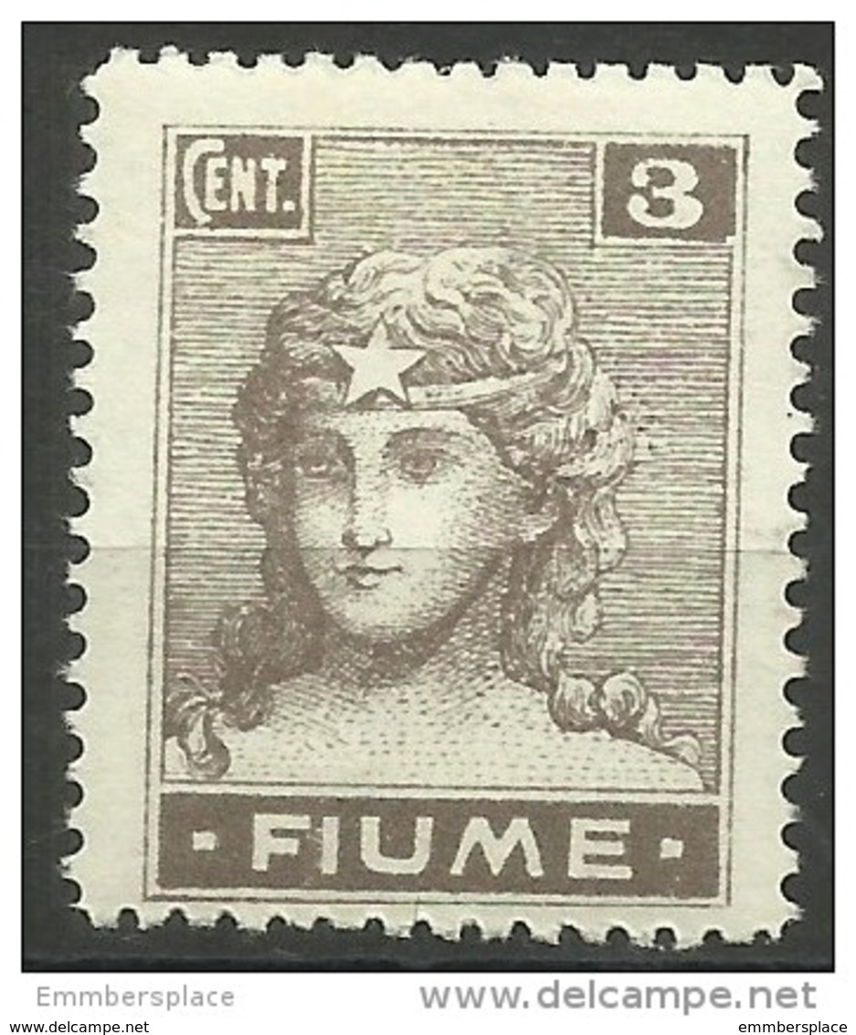 Fiume - 1919 Italia (2nd Print) 3c MH *    Mi 33   Sc 28 - Fiume