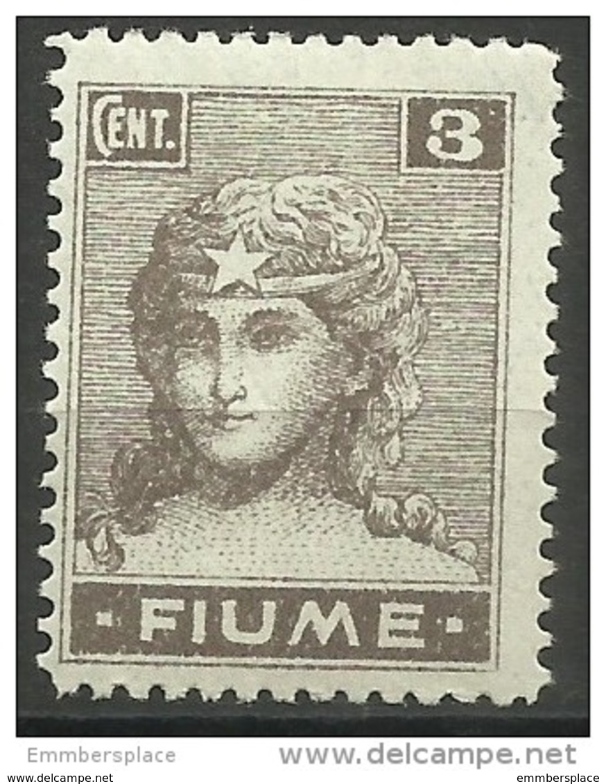 Fiume - 1919 Italia (2nd Print) 3c MH *    Mi 33   Sc 28 - Fiume