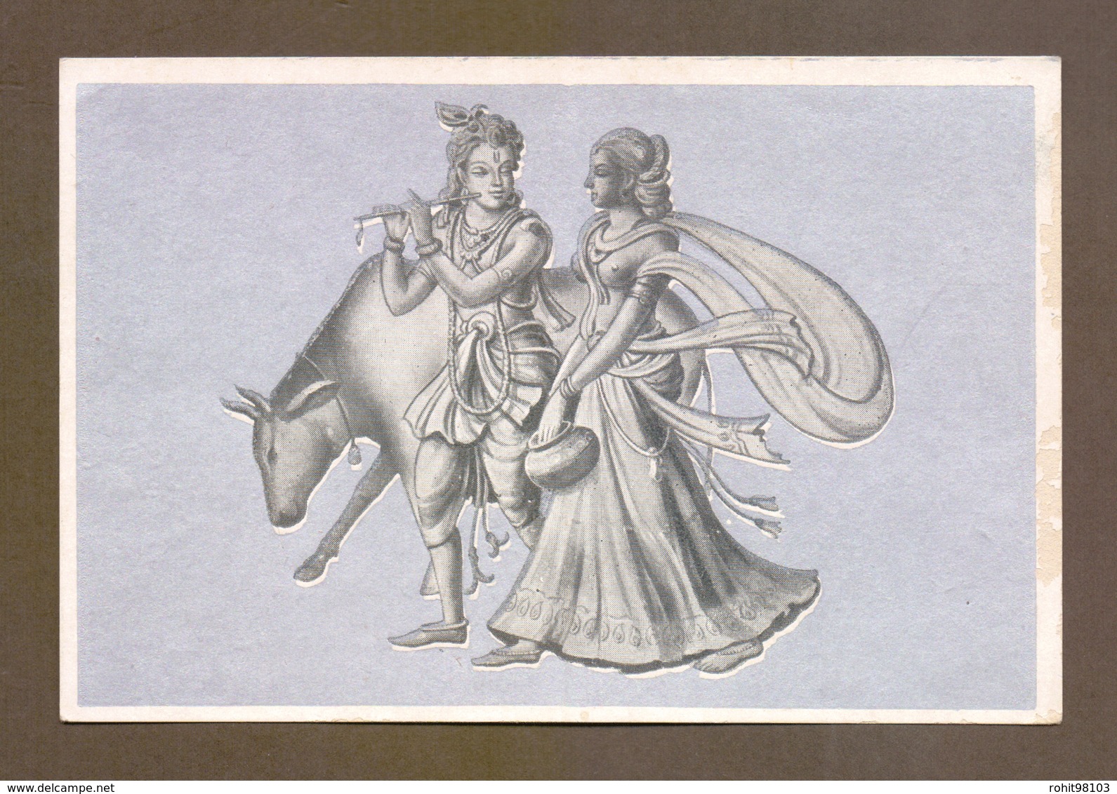 Painting Of Lord Krishna With His Consort Radha And Cow From His Herd, India, Lot # IND 193 - Otros & Sin Clasificación