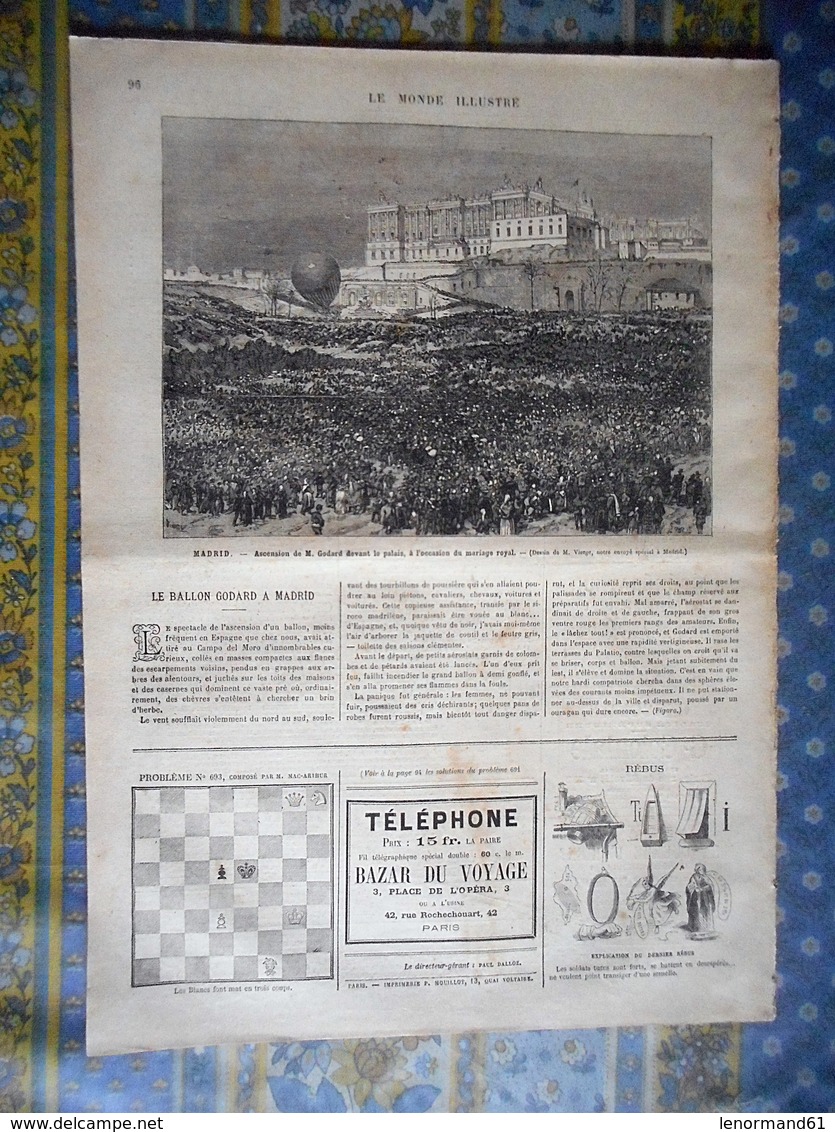 LE MONDE ILLUSTRE 09/02/1878 PLEVNA CONSTANTINOPLE BOGOT SUEDE LINNE ESPAGNE ATOCHA COMBAT TAUREAUX BEAUX ARTS DUPAIN - 1850 - 1899