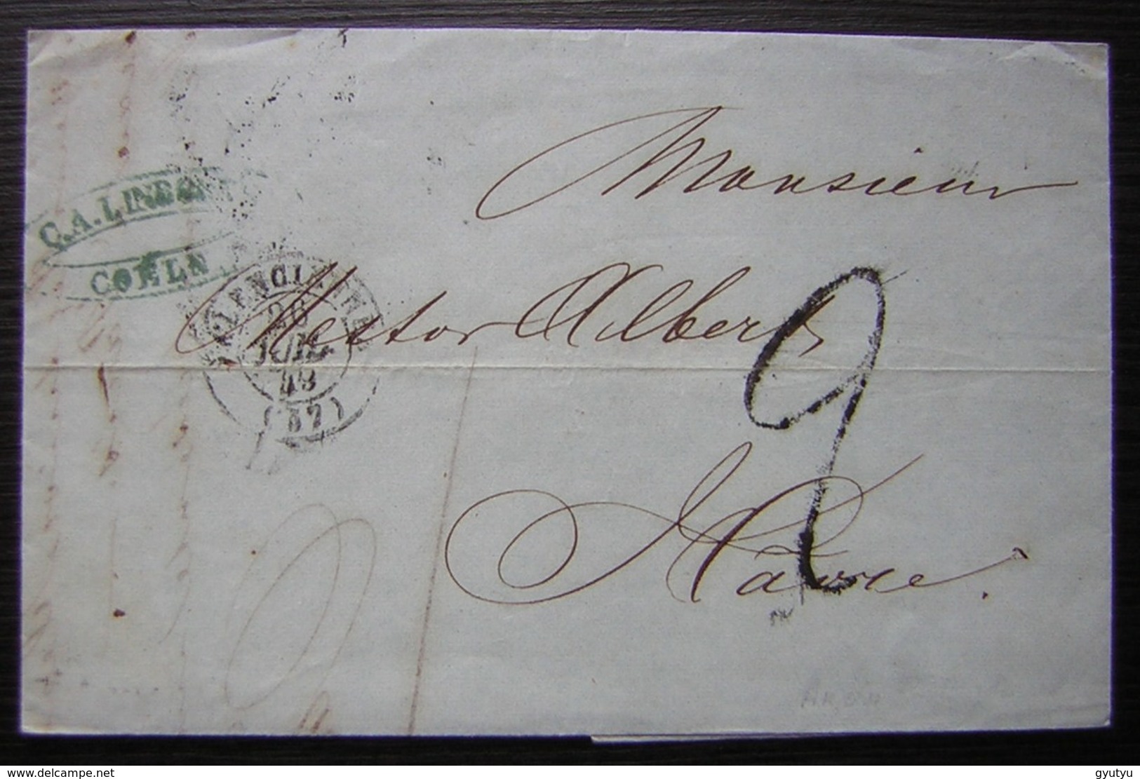 1849 Lettre De Cologne (Coeln Köln) Cachet De Valenciennes (Nord) Avec Cachet Route N°14 Paris Au Revers, Pour Le Havre - 1849-1876: Periodo Classico