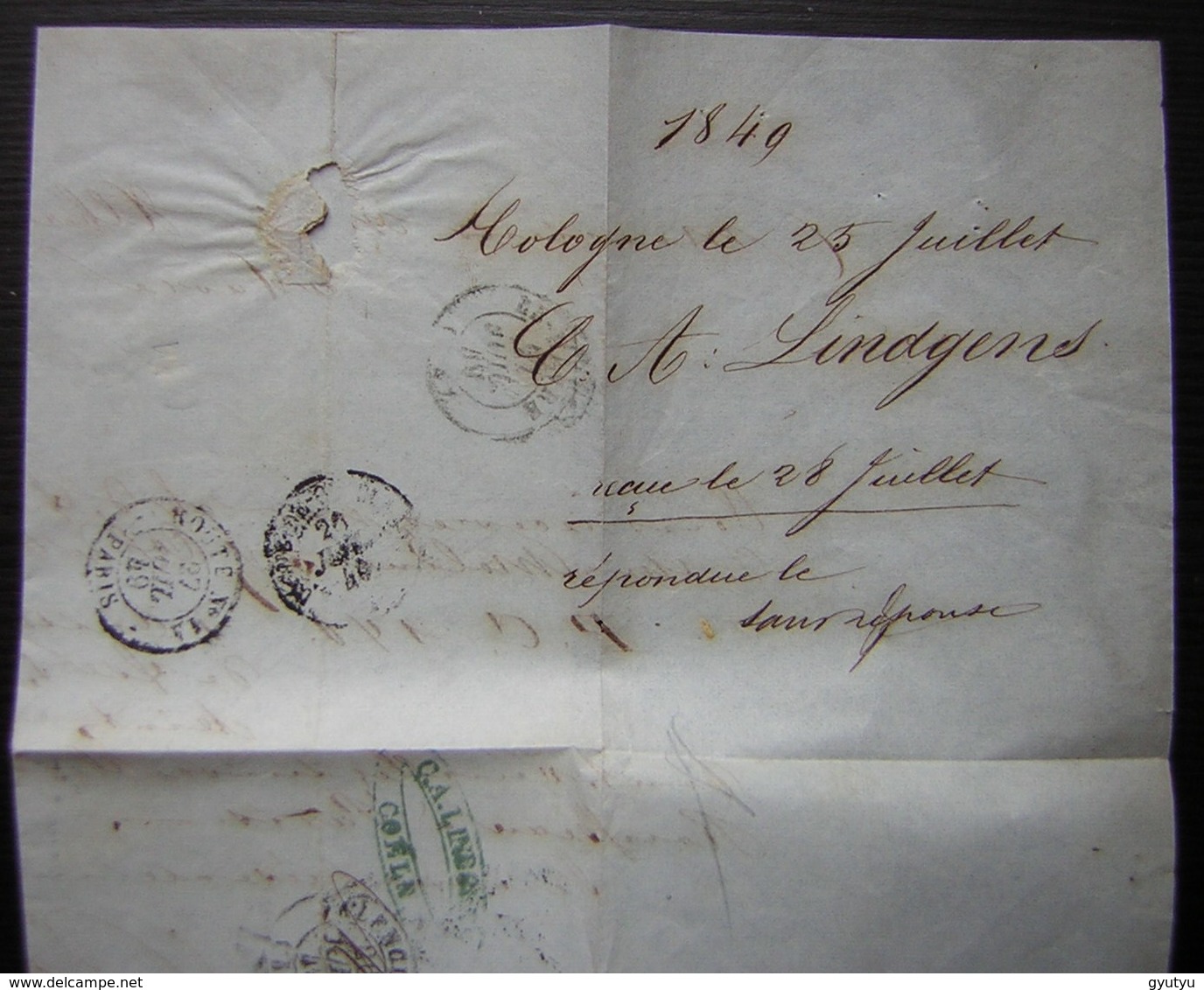 1849 Lettre De Cologne (Coeln Köln) Cachet De Valenciennes (Nord) Avec Cachet Route N°14 Paris Au Revers, Pour Le Havre - 1849-1876: Période Classique