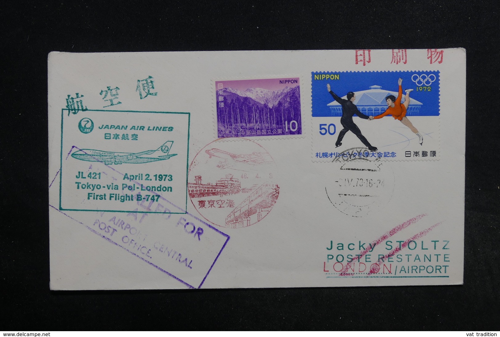 JAPON - Enveloppe 1er Vol Tokyo / Londres En 1973 - L 32280 - Covers & Documents