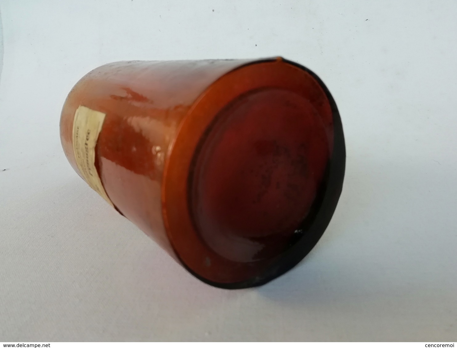 flacon de pharmacie ancien, verre soufflé-moulé étiquette d'origine, old bottle
