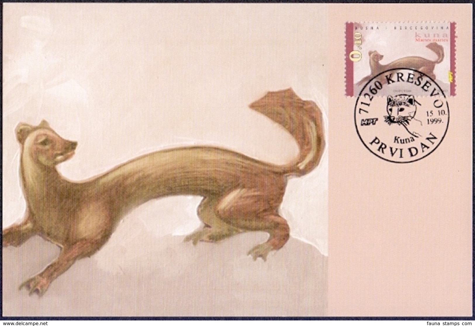 Bosnia And Herzegovina (Croatia) - The Fauna Of BiH: Pine Marten (Martes Martes), Maximum Card, 1999 - Nager