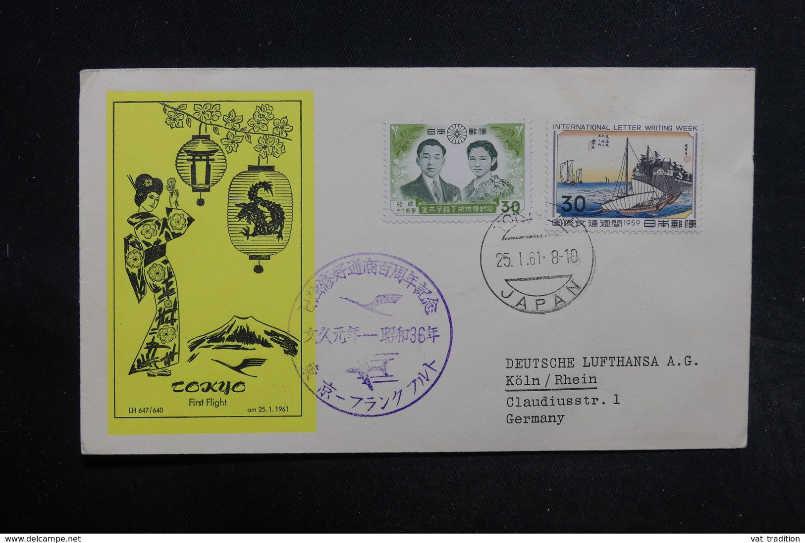 JAPON - Enveloppe 1er Vol Japon / Allemagne En 1961 - L 32304 - Storia Postale