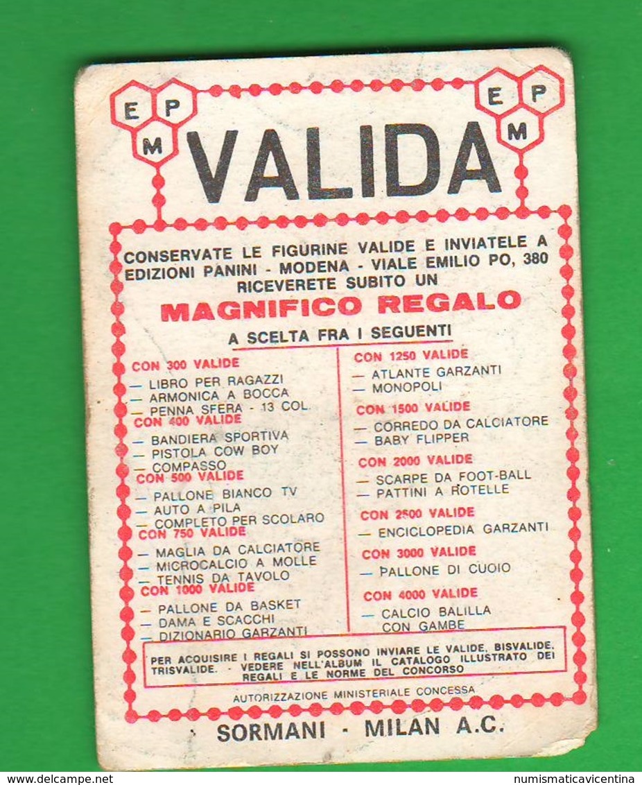 Calcio PANINI Milan SORMANI Figurine VALIDA Calciatori - Edizione Italiana