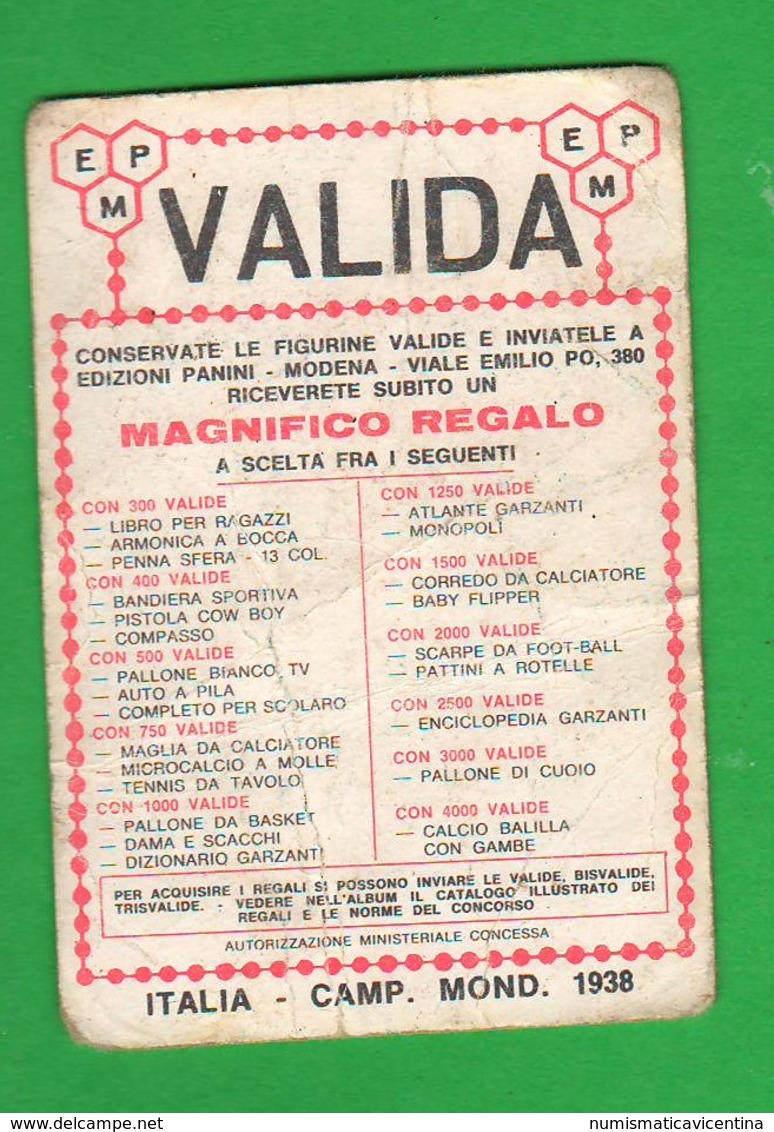 Calcio PANINI Squadra Italia Campioni Del Mondo 1938 Figurine VALIDA Calciatori - Edizione Italiana