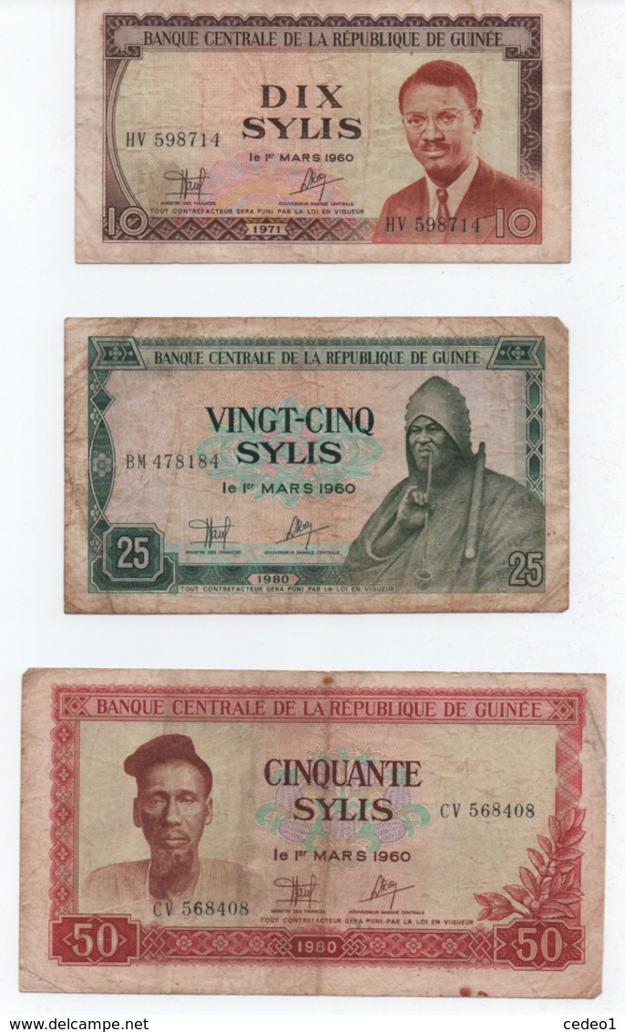 BANQUE CENTRALE DE LA REPUBLIQUE DE GUINEE  LOT DE 3 BILLETS - Guinea