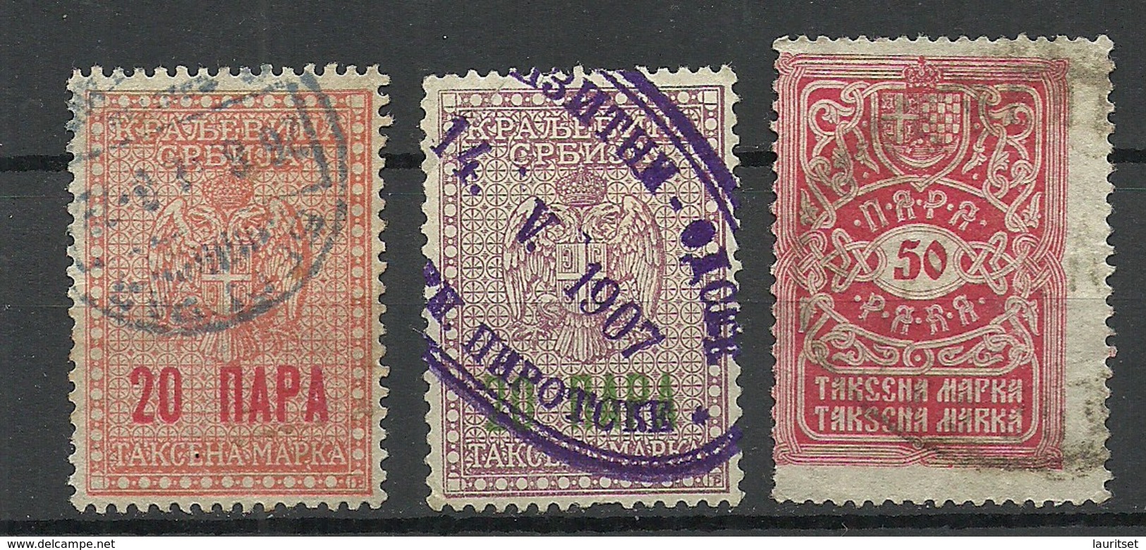 SERBIEN SERBIA Ca 1890-1900, 3 Alte Steuermarken Tax Revenue Stamps O - Serbien