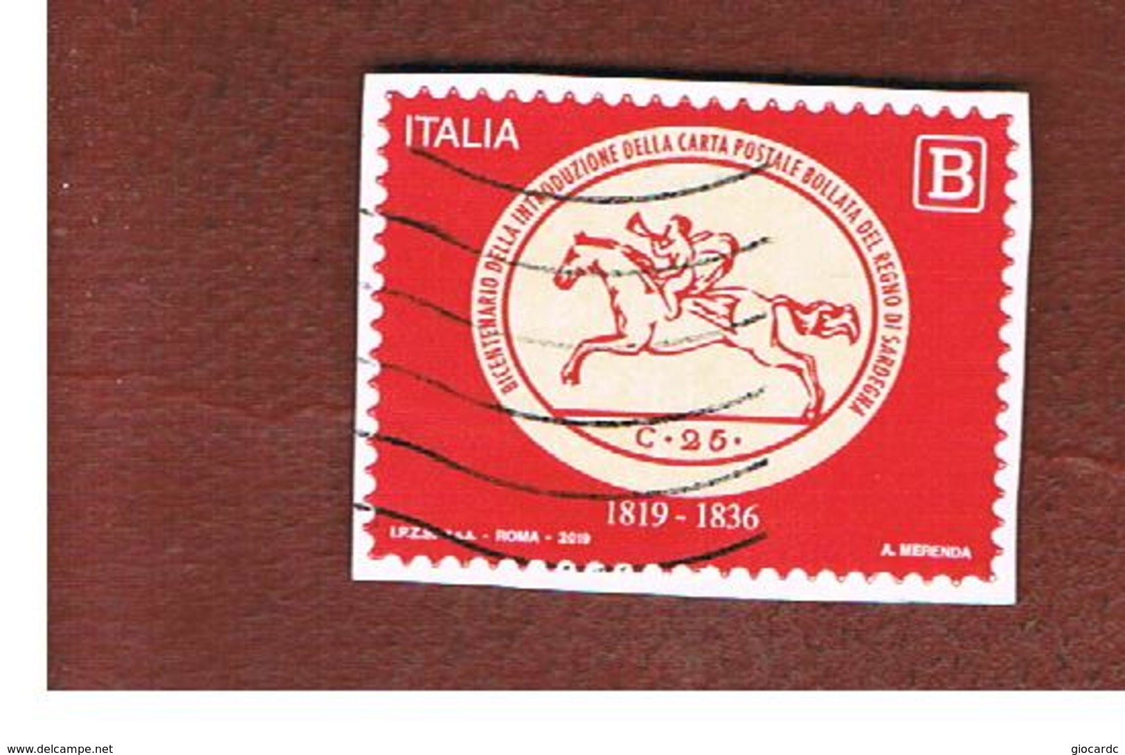 ITALIA REPUBBLICA  -   2019  BICENTENARIO PRIMA CARTA POSTALE BOLLATA REGNO SARDEGNA  -   USATO  ° - 2011-20: Oblitérés