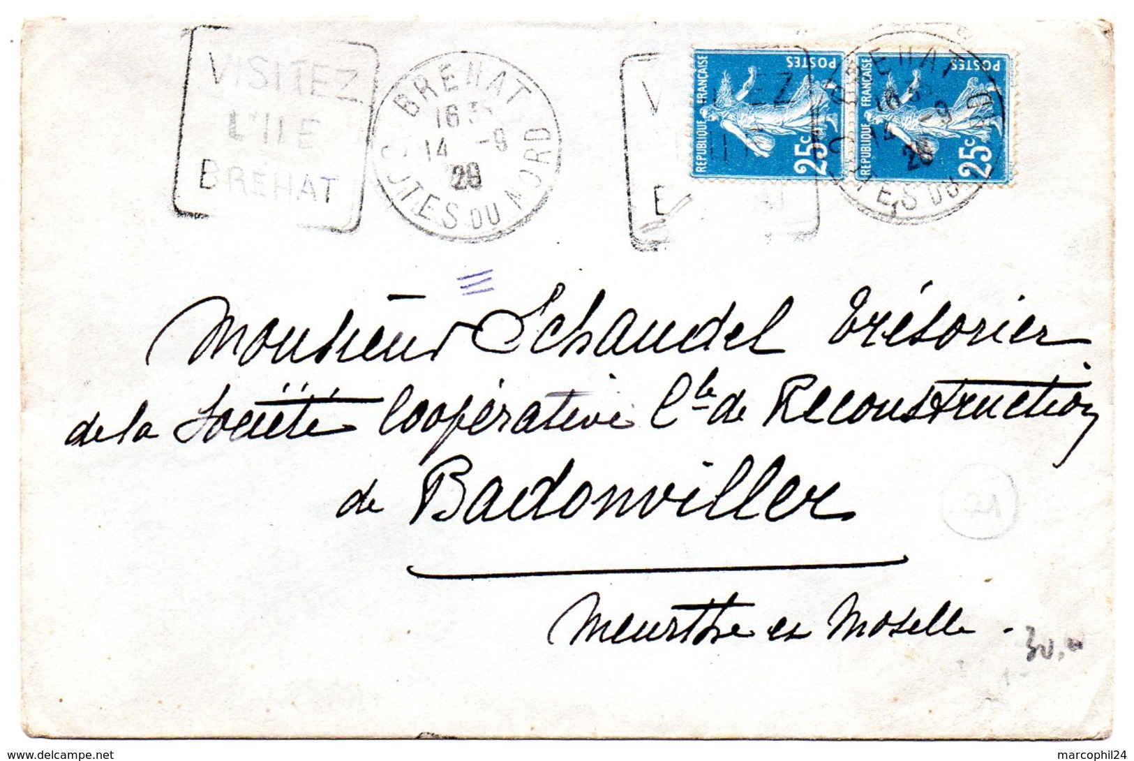 COTES Du NORD - Dépt N° 22 = BREHAT 1928 = FLAMME DAGUIN ' VISITEZ ' Sur Enveloppe ENTIERE - Mechanical Postmarks (Other)