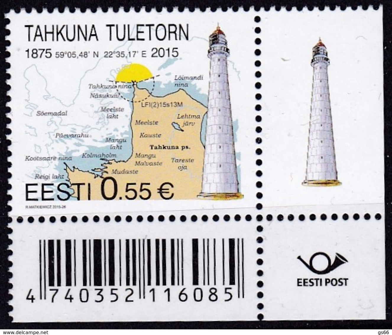 EESTI, 2015, 839,  Leuchtturm Tahkuna, MNH ** - Estland