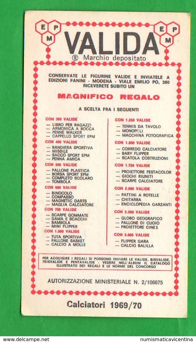 PANINI Figurine TARANTO Campionati 1969 - 70 Calciatori CASINI ROMANZINI - Edizione Italiana