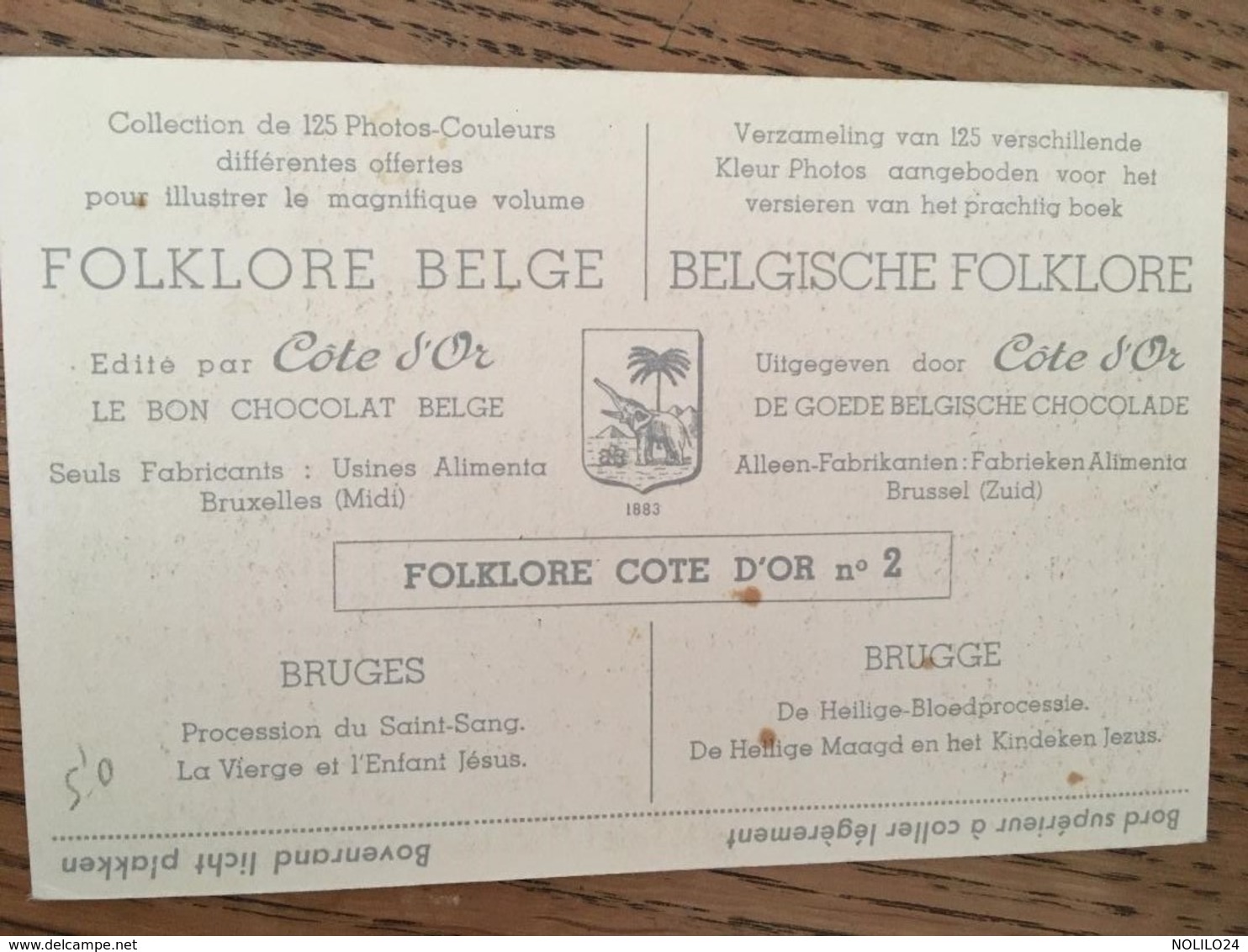 Carte, Publicité Chocolat "CÔTE D'OR" Chromo N°2, FOLKLORE BELGE, Bruges, Procession Du St Sang, Vierge Et Enfant Jésus - Cioccolato