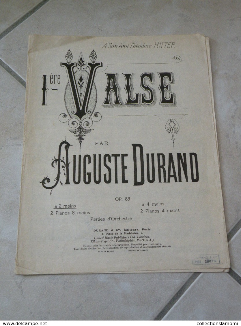 1er Valse, à Son Ami Théodore Ritter -(Musique Auguste Durand)- Partition (Piano) - Instruments à Clavier